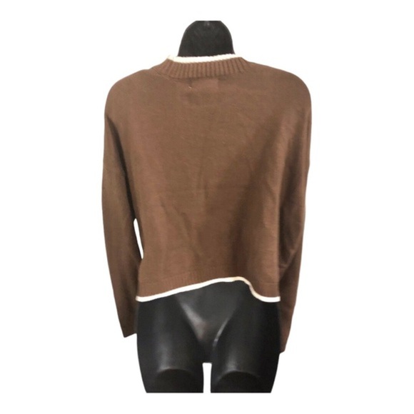 Jessica Simpson brown white trim crewneck Sunday Funday long sleeve sweater szXS - Picture 8 of 12